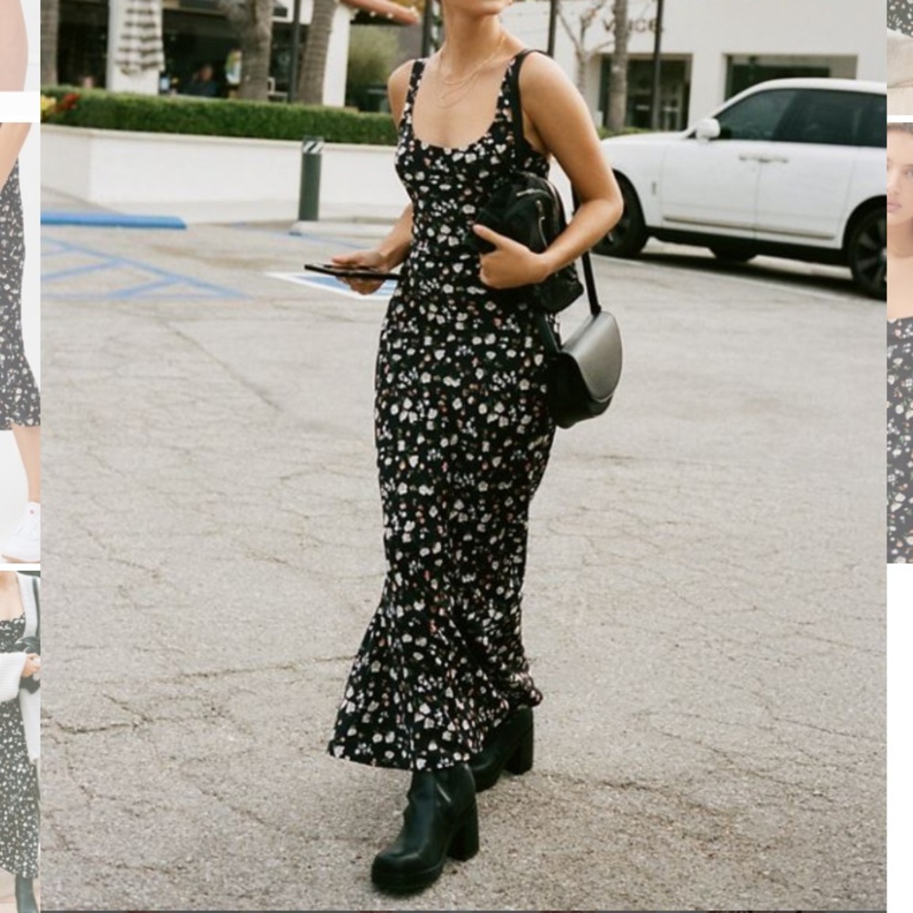 UO Floral Ruffle Hem Slip Dress